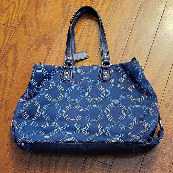 Coach Dark Blue and Tan Signature  Patterned Shoulder Bag Crossbody F20049 - Picture 13 of 14